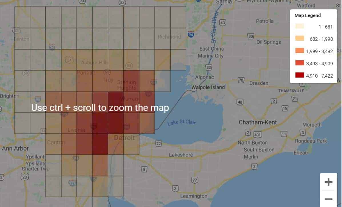 graph of Detroit pedestrian crashes