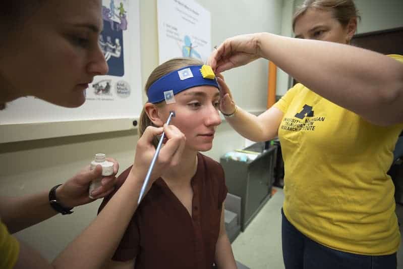 Participant preparing for testing