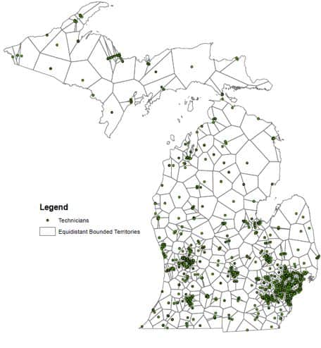 Map of Michigan child safety technicians