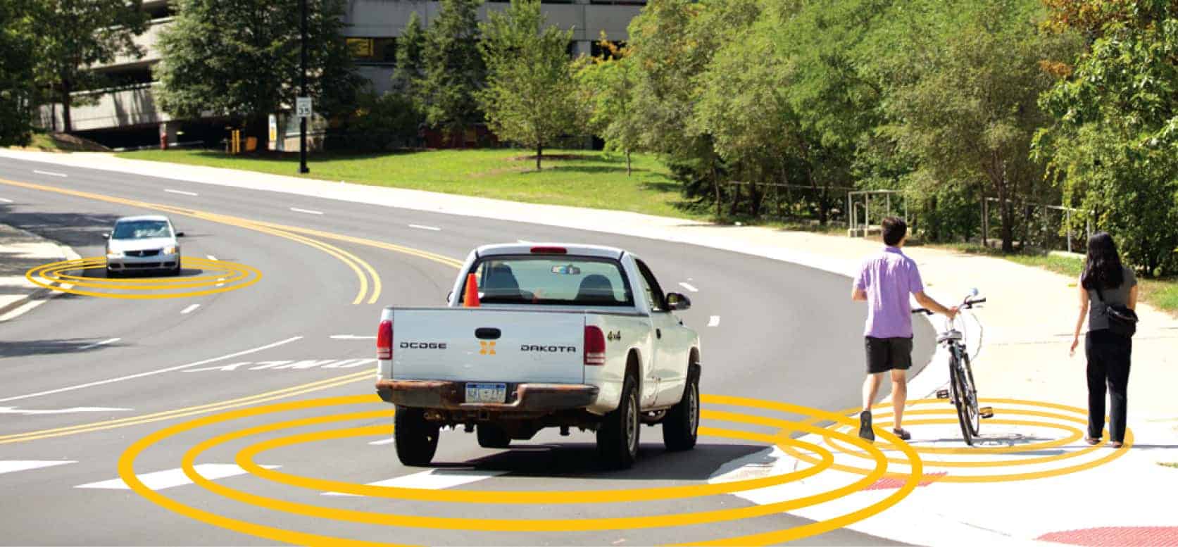 Pedestrian's distance on a sidewalk from a vehicle