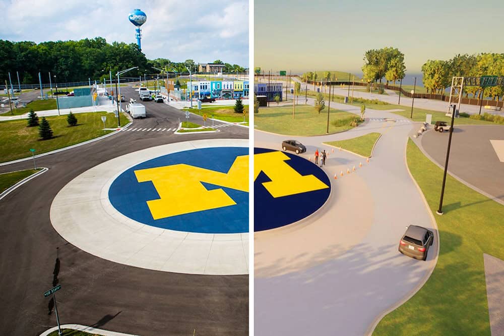 Mcity test track and digital twin side-by-side