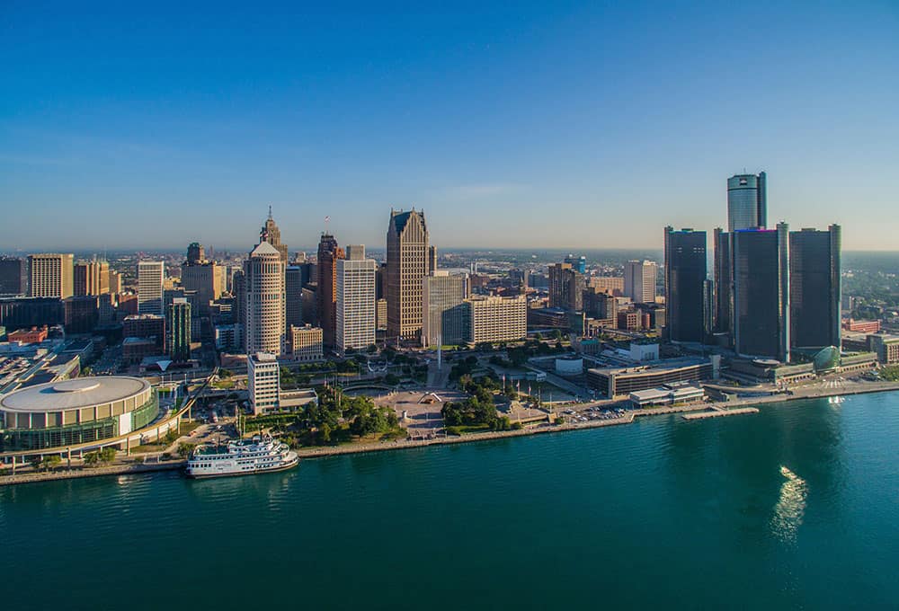Downtown Detroit skyline and Detroit River